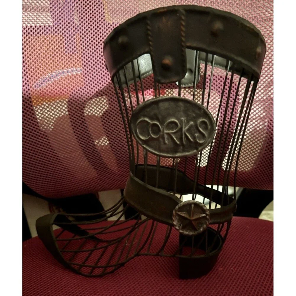 Metal Cowboy Boot Wine Bottle Cork Storage Holder Western CORKS